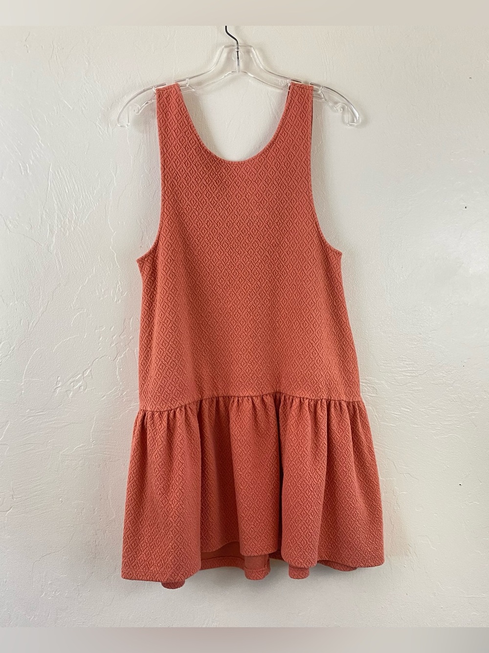 Free People Size Medium Orange Peach Embossed Print Sleeveless Drop Waist Dress